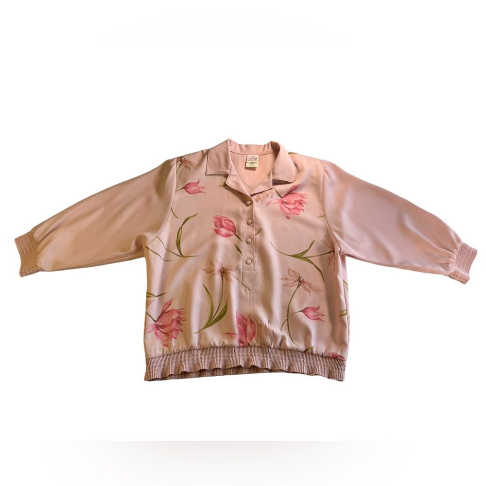 Graff Vintage Floral Pink Collared Blouse Made In Usa Size Medium